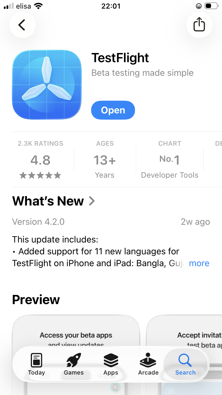 TestFlight app in the App Store