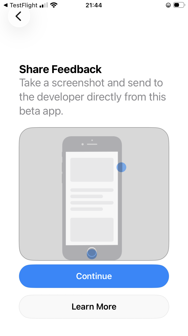 TestFlight feedback information screen