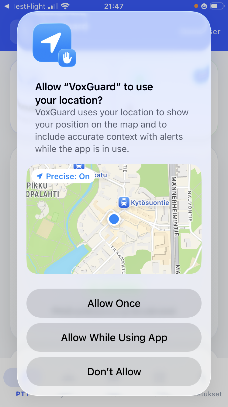 iOS location permission prompt